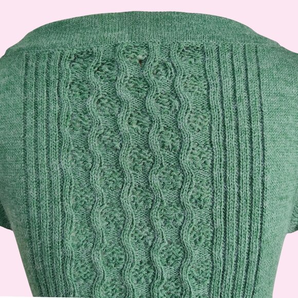 Tulle Office Siren Curvy Cable Knit w Rib Bodice Belt Back Sage Sweater Dress M - Picture 10 of 13